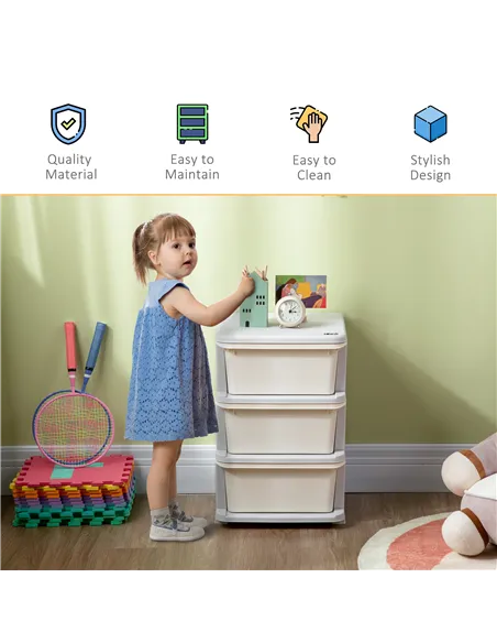 HOMCOM Three-Tier Kids Storage Boxes, with Three Drawers - White