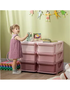 HOMCOM Kids Storage Unit, with Six Drawers - Pink 2