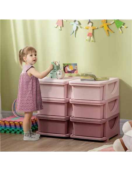 HOMCOM Kids Storage Unit, with Six Drawers - Pink