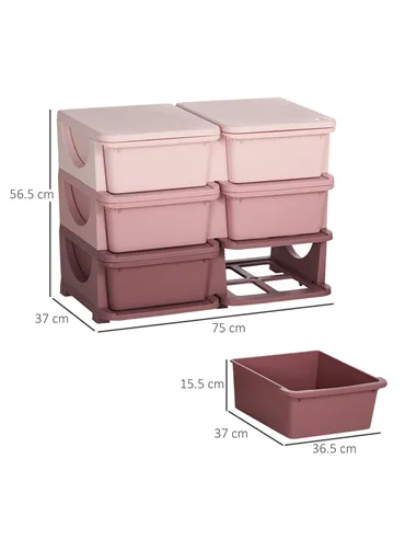 HOMCOM Kids Storage Unit, with Six Drawers - Pink