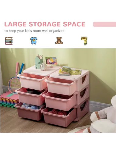 HOMCOM Kids Storage Unit, with Six Drawers - Pink