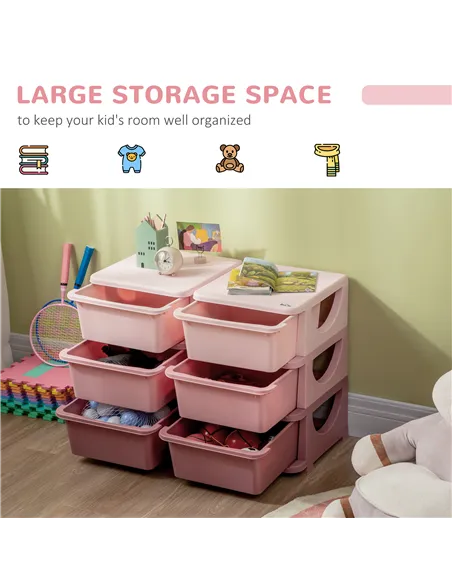 HOMCOM Kids Storage Unit, with Six Drawers - Pink