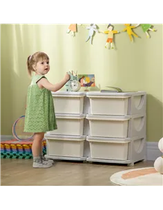 HOMCOM Kids Storage Unit, with Six Drawers - Cream 2
