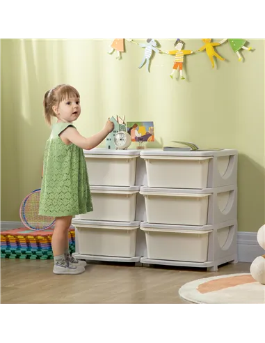 HOMCOM Kids Storage Unit, with Six Drawers - Cream