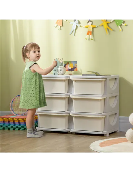 HOMCOM Kids Storage Unit, with Six Drawers - Cream