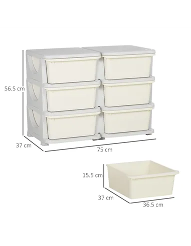 HOMCOM Kids Storage Unit, with Six Drawers - Cream