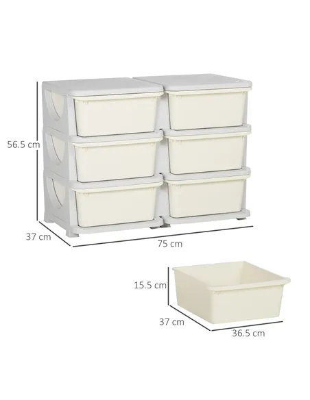 HOMCOM Kids Storage Unit, with Six Drawers - Cream