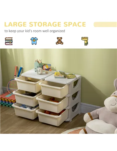 HOMCOM Kids Storage Unit, with Six Drawers - Cream