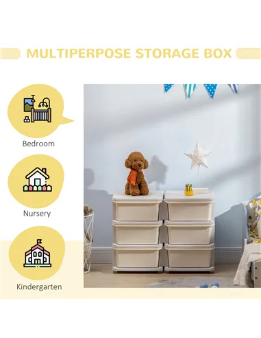 HOMCOM Kids Storage Unit, with Six Drawers - Cream