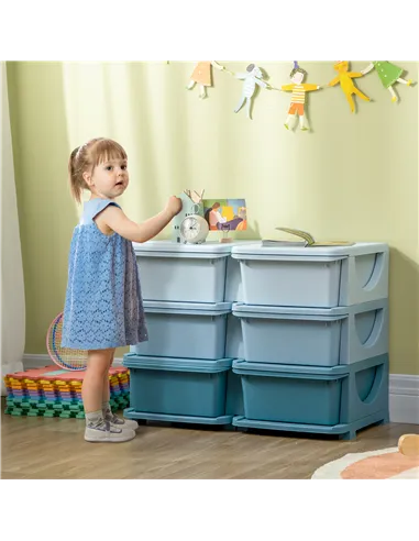 HOMCOM Kids Storage Unit, with Six Drawers - Blue