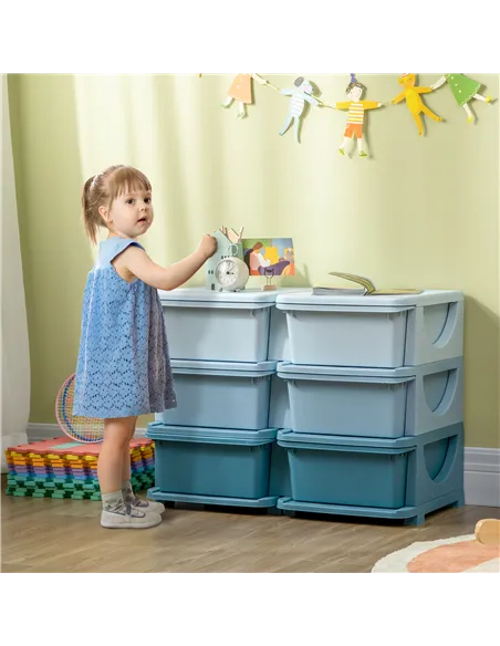 HOMCOM Kids Storage Unit, with Six Drawers - Blue