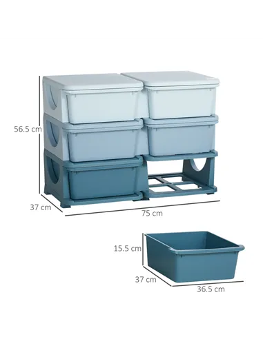 HOMCOM Kids Storage Unit, with Six Drawers - Blue