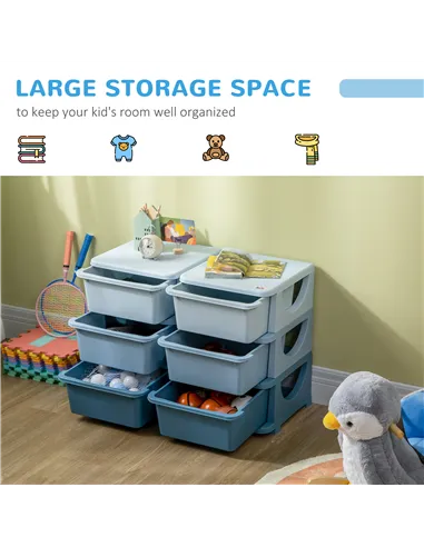 HOMCOM Kids Storage Unit, with Six Drawers - Blue