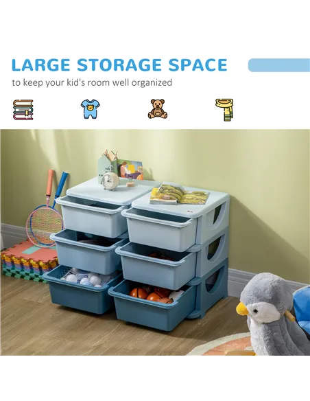 HOMCOM Kids Storage Unit, with Six Drawers - Blue