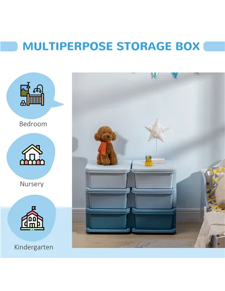 HOMCOM Kids Storage Unit, with Six Drawers - Blue