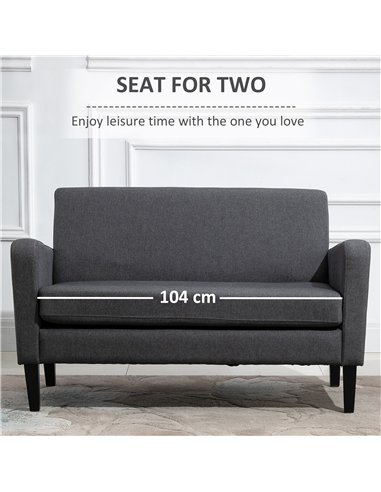 HOMCOM Linen Modern-Curved 2-Seat Sofa Loveseat w/ Thick Cushion Wood Legs Foot Pads Single Compact Home Furniture Grey
