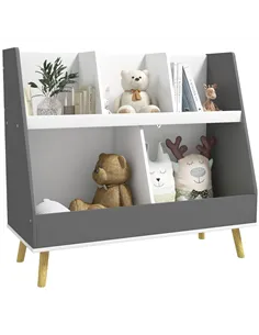 HOMCOM Two-Tier Kids Storage Shelf, with Five Compartments, Anti-Tip Device - Grey