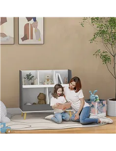 HOMCOM Two-Tier Kids Storage Shelf, with Five Compartments, Anti-Tip Device - Grey 2