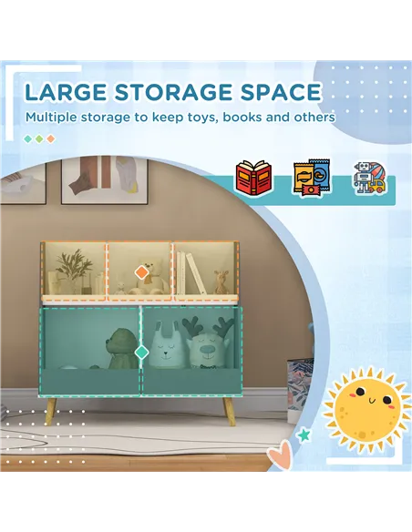 HOMCOM Two-Tier Kids Storage Shelf, with Five Compartments, Anti-Tip Device - Grey