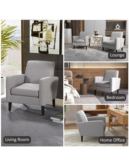 HOMCOM 2 Pieces Modern Armchairs with Rubber Wood Legs, Upholstered Accent Chairs, Single Sofa for Living Room, Bedroom, Light G