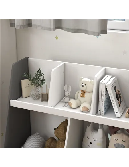 HOMCOM Two-Tier Kids Storage Shelf, with Five Compartments, Anti-Tip Device - Grey