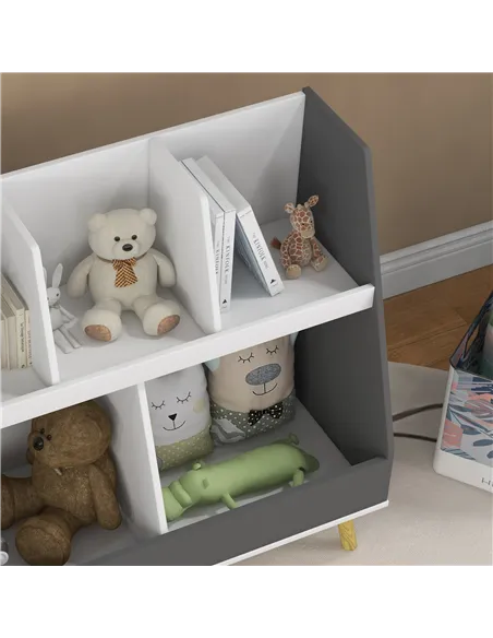 HOMCOM Two-Tier Kids Storage Shelf, with Five Compartments, Anti-Tip Device - Grey