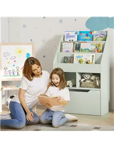 HOMCOM Kids Bookshelf, Toy Organiser, with Storage Drawer, Wheels - Green 2