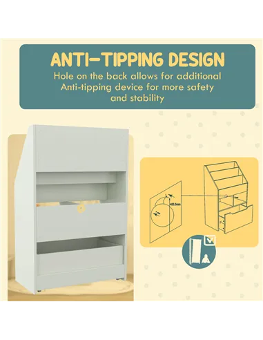 HOMCOM Kids Bookshelf, Toy Organiser, with Storage Drawer, Wheels - Green