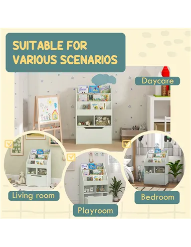 HOMCOM Kids Bookshelf, Toy Organiser, with Storage Drawer, Wheels - Green