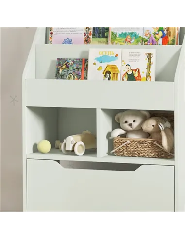 HOMCOM Kids Bookshelf, Toy Organiser, with Storage Drawer, Wheels - Green