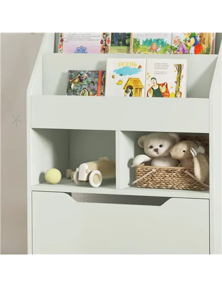 HOMCOM Kids Bookshelf, Toy Organiser, with Storage Drawer, Wheels - Green