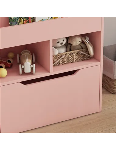 HOMCOM Kids Bookshelf, Toy Organiser, with Storage Drawer, Wheels - Pink