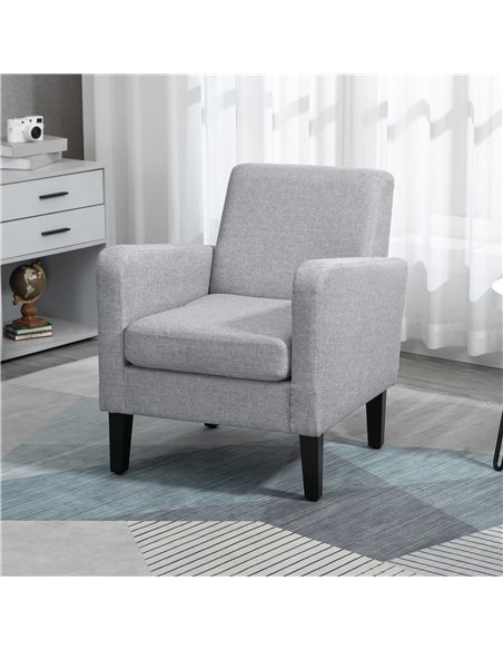 HOMCOM 2 Pieces Modern Armchairs with Rubber Wood Legs, Upholstered Accent Chairs, Single Sofa for Living Room, Bedroom, Light G