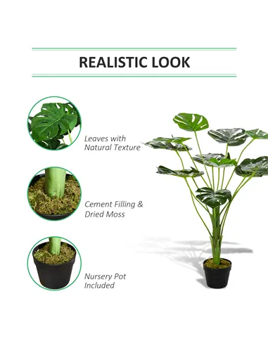 HOMCOM Decorative Artificial Monstera Plants in Pot Fake Plants for Home Indoor Decor, 85cm