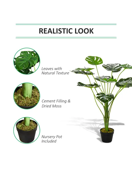HOMCOM Decorative Artificial Monstera Plants in Pot Fake Plants for Home Indoor Decor, 85cm