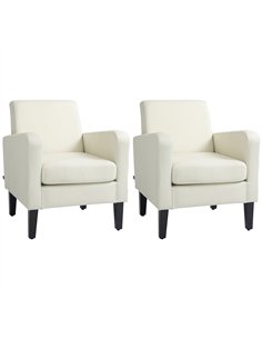 HOMCOM 2 Pieces Modern Armchairs with Rubber Wood Legs, Upholstered Accent Chairs, Single Sofa for Living Room, Bedroom, Cream W