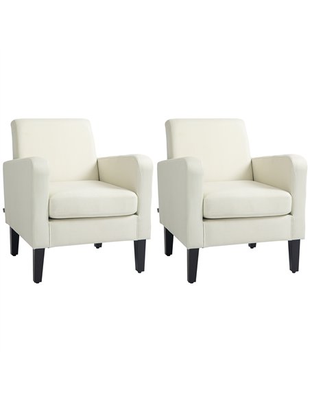 HOMCOM 2 Pieces Modern Armchairs with Rubber Wood Legs, Upholstered Accent Chairs, Single Sofa for Living Room, Bedroom, Cream W