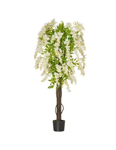 HOMCOM Artificial Realistic White Wisteria Tree Faux Decorative Plant in Nursery Pot for Indoor Décor, 160cm