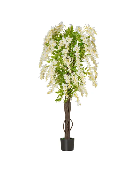 HOMCOM Artificial Realistic White Wisteria Tree Faux Decorative Plant in Nursery Pot for Indoor Décor, 160cm