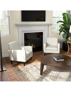 HOMCOM 2 Pieces Modern Armchairs with Rubber Wood Legs, Upholstered Accent Chairs, Single Sofa for Living Room, Bedroom, Cream W 2