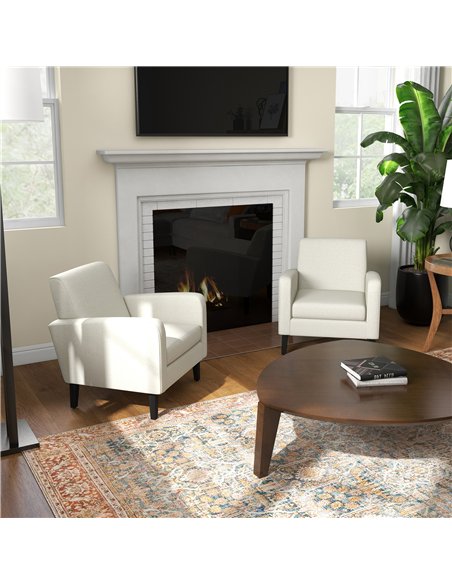 HOMCOM 2 Pieces Modern Armchairs with Rubber Wood Legs, Upholstered Accent Chairs, Single Sofa for Living Room, Bedroom, Cream W