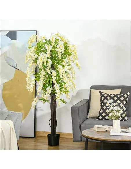 HOMCOM Artificial Realistic White Wisteria Tree Faux Decorative Plant in Nursery Pot for Indoor Décor, 160cm