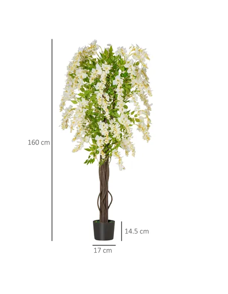 HOMCOM Artificial Realistic White Wisteria Tree Faux Decorative Plant in Nursery Pot for Indoor Décor, 160cm