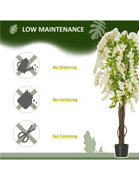 HOMCOM Artificial Realistic White Wisteria Tree Faux Decorative Plant in Nursery Pot for Indoor Décor, 160cm