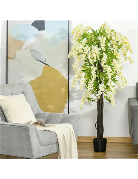 HOMCOM Artificial Realistic White Wisteria Tree Faux Decorative Plant in Nursery Pot for Indoor Décor, 160cm