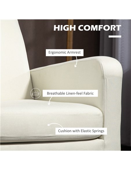 HOMCOM 2 Pieces Modern Armchairs with Rubber Wood Legs, Upholstered Accent Chairs, Single Sofa for Living Room, Bedroom, Cream W