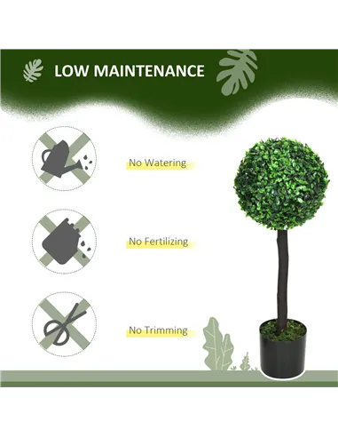 HOMCOM Set of 2 Artificial Plants Boxwood Ball Trees in Pot Fake Plants for Home Indoor Outdoor Decor, 20x20x60cm, Green