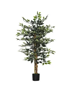 HOMCOM 4.5ft Ficus Artificial Plant with Realistic Leaves, Potted Fake Tree for Home Office Indoor Decor, Green