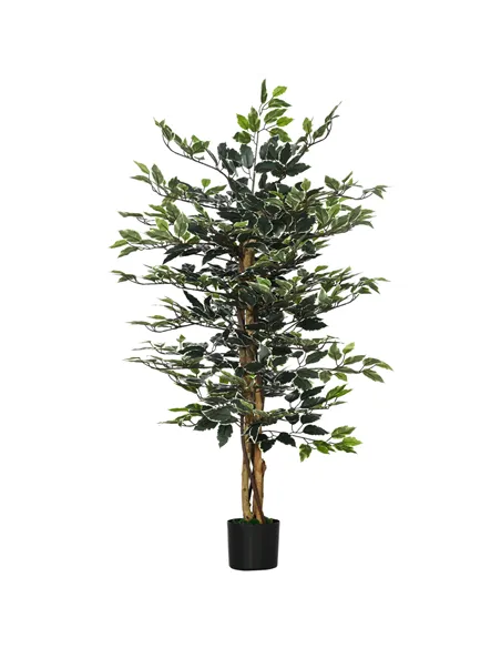 HOMCOM 4.5ft Ficus Artificial Plant with Realistic Leaves, Potted Fake Tree for Home Office Indoor Decor, Green