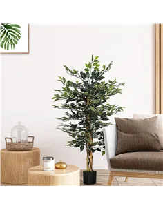HOMCOM 4.5ft Ficus Artificial Plant with Realistic Leaves, Potted Fake Tree for Home Office Indoor Decor, Green 2